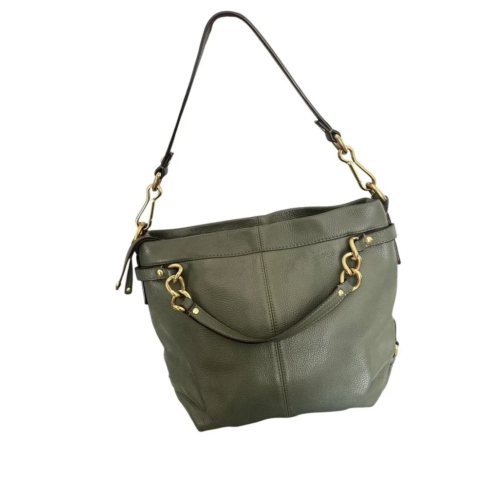 Coach Soft Pebbled Leather Green Shoulder‎ Bag Brooke H1194-F17165 Gold Accents